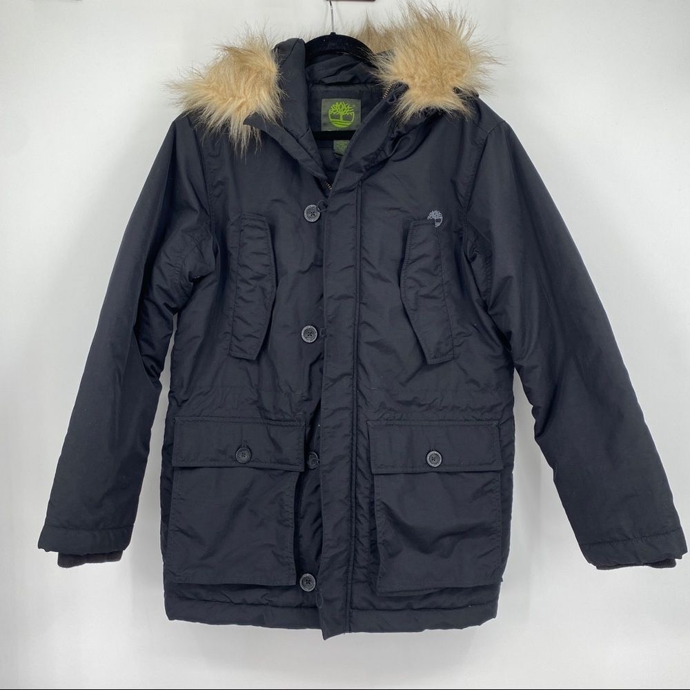 Timberland Fur Trim Quilted Button Pocketed Zip Parka Jacket outerwear urban - Picture 1 of 13